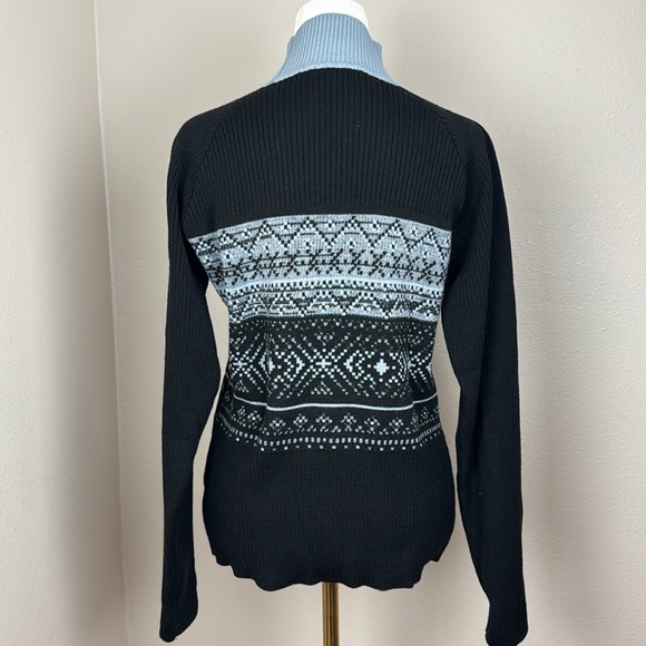 NILS Skiwear Baby Blue and Black Wool-Blend Geometric Turtleneck Sweater sz L - Picture 7 of 12